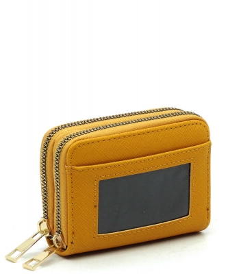 Saffiano Accordion Card Holder Double Zip Wallet SA014 MUSTARD